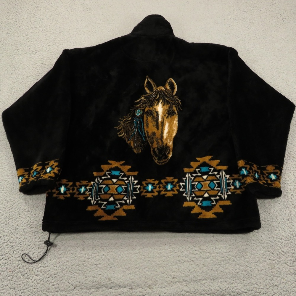Bear Ridge Outfitters Fleece Jacket Mens Large USA 90s Southwestern Aztec Horse